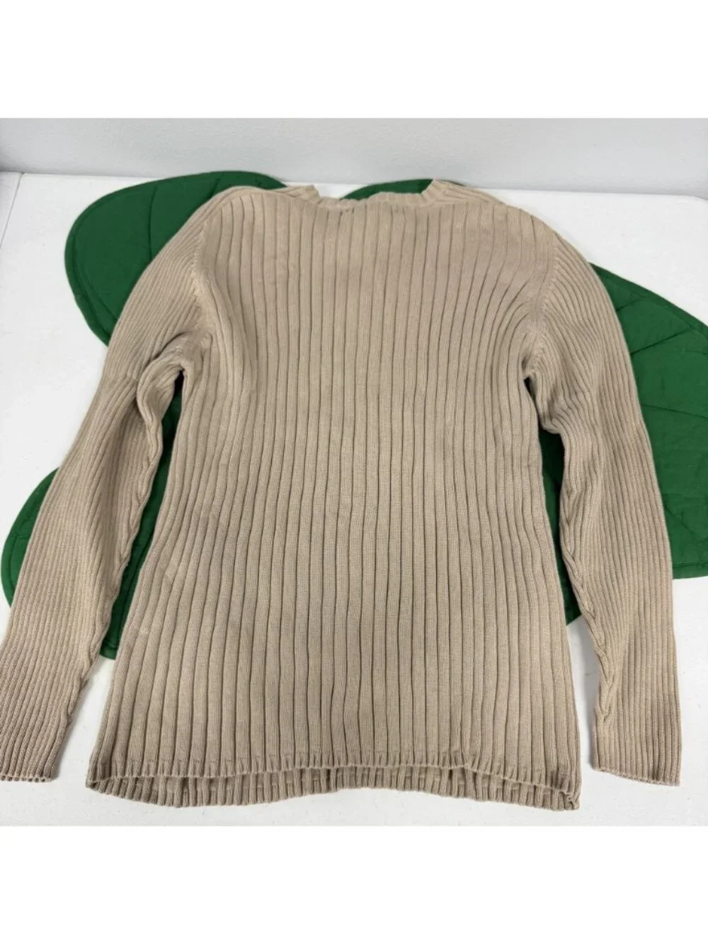 Vintage Y2K Banana Republic Mens Large Tan Ribbed V-Neck Sweater Cotton Preppy